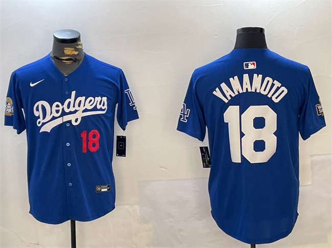 Men's Los Angeles Dodgers #18 Yoshinobu Yamamoto Royal 2024 World Series Patch Alternate Limited Stitched Baseball Jersey Men's Los Angeles Dodgers #18 Yoshinobu Yamamoto Royal 2024 World Series Patch Alternate Limited Stitched Baseball Jersey